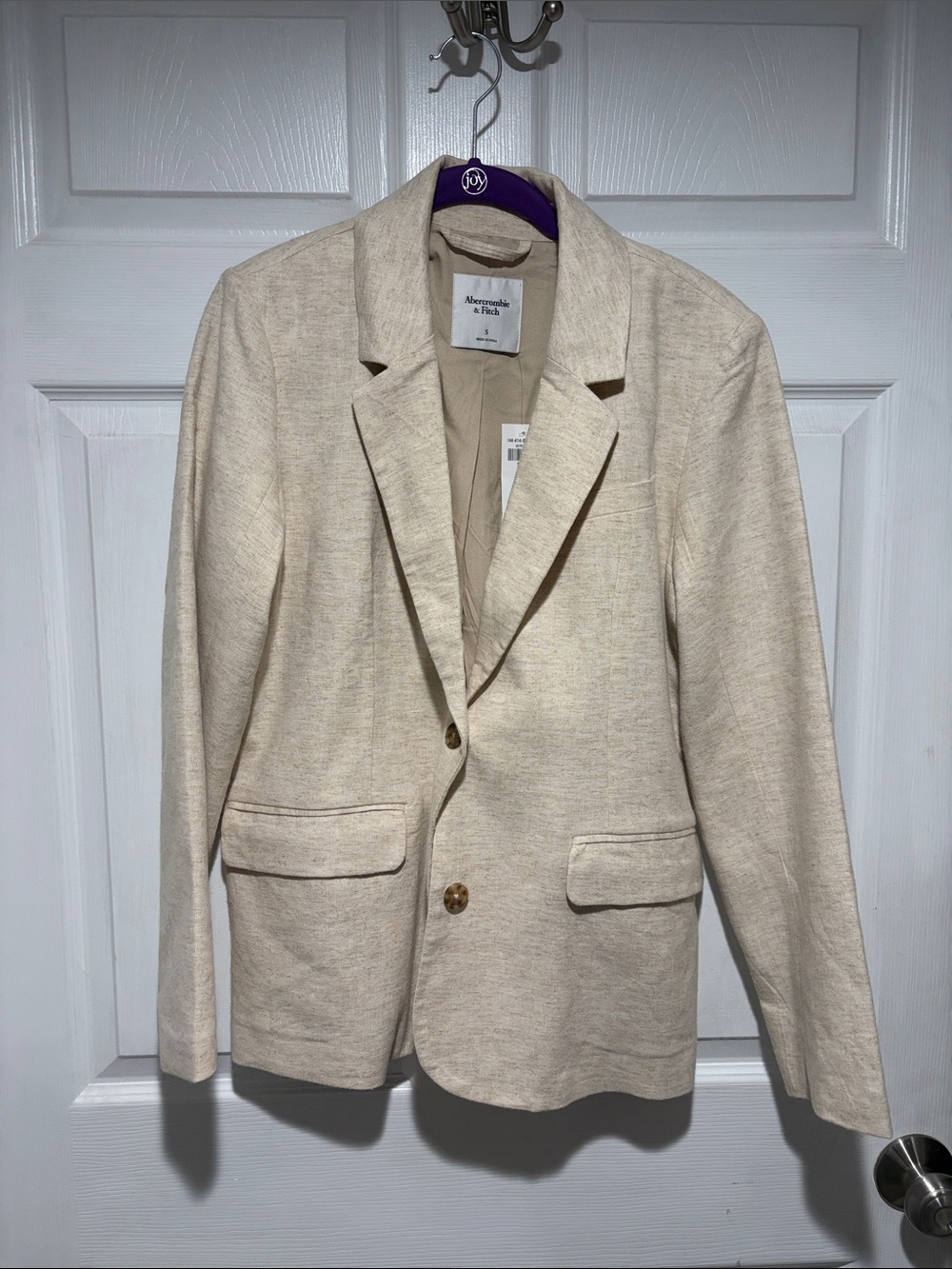 Abercrombie & Fitch Women’s Linen Blend Beige Cream Single-Breasted Blazer